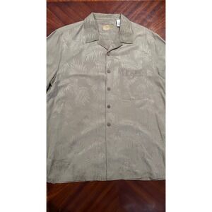 Caribbean Mens 100% silk Green‎ leaves Print vacay resort short sleeve shirt